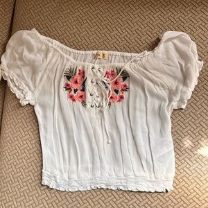 M Hollister White Smocked Puff Sleeve Blouse